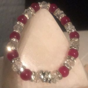 Ruby Red Agate & Crystal Bling Snake Bracelet